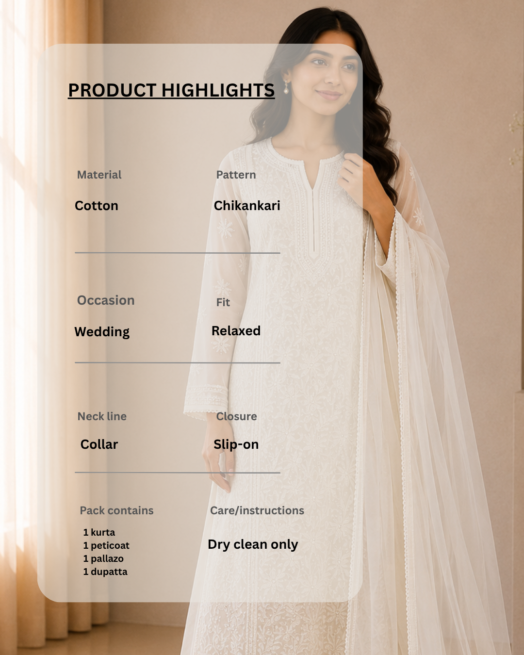 Ivory Chikankari Elegance