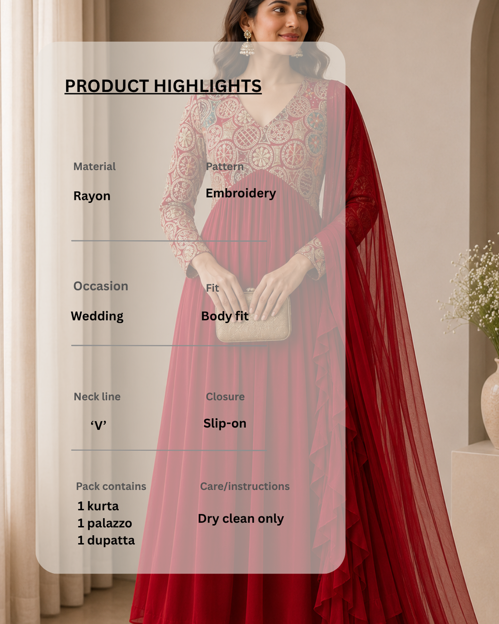 Red Embroidered Rayon Wedding Set