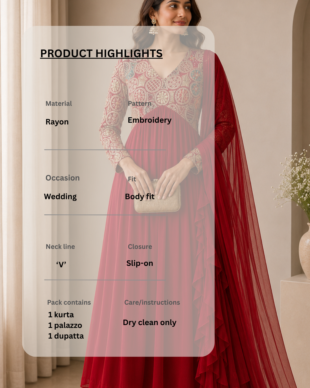 Red Embroidered Rayon Wedding Set