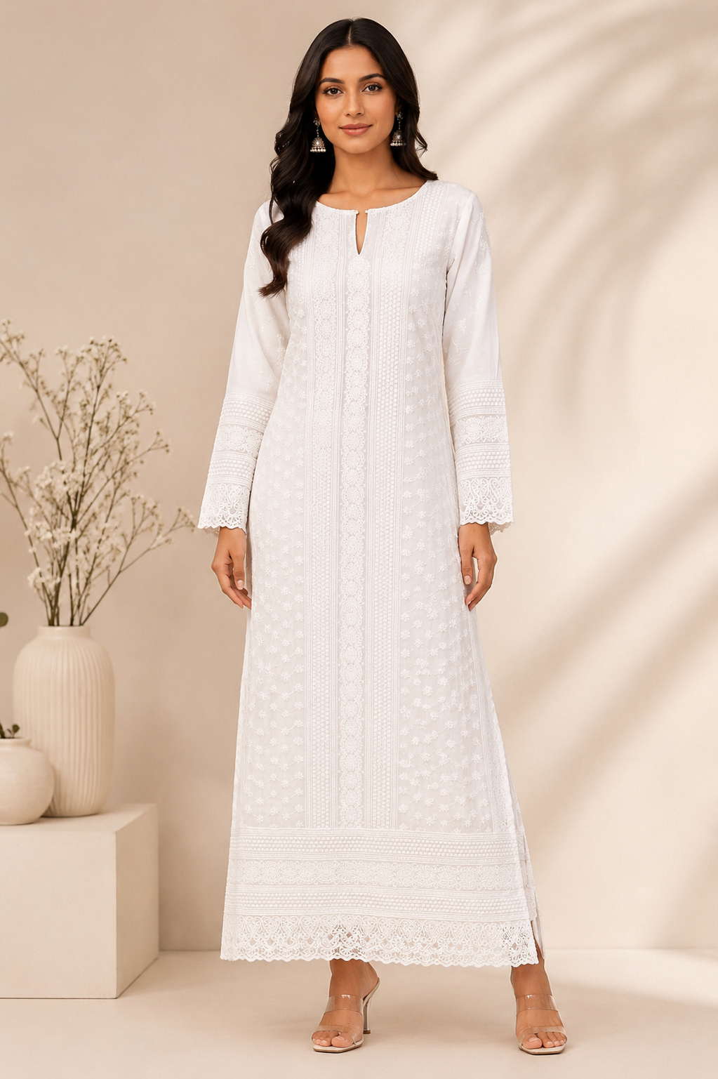 Ivory Embroidered Crepe Kurta