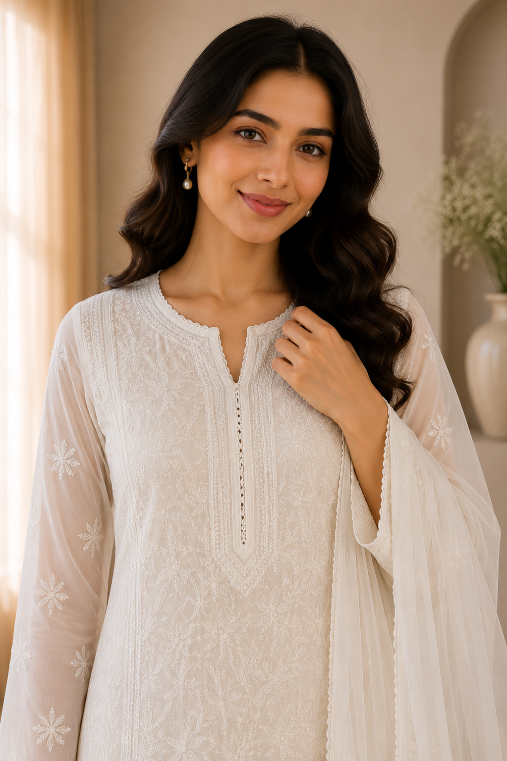 Ivory Chikankari Elegance