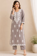 Grey Embroidered Rayon Kurta
