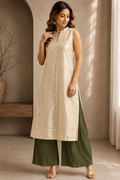 Ivory Gold Printed Kurta Palazzo Set