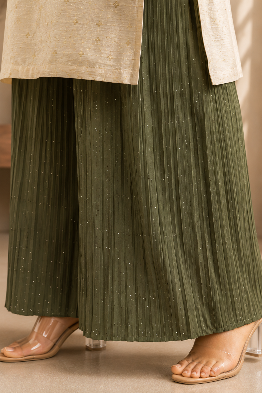 Ivory Gold Printed Kurta Palazzo Set