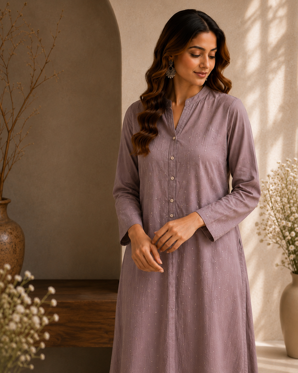 Mauve Rayon Kurta Palazzo Set