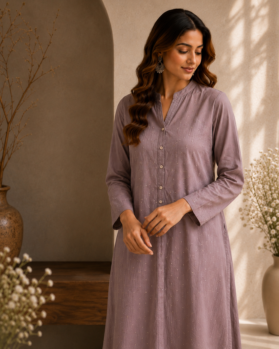Mauve Rayon Kurta Palazzo Set