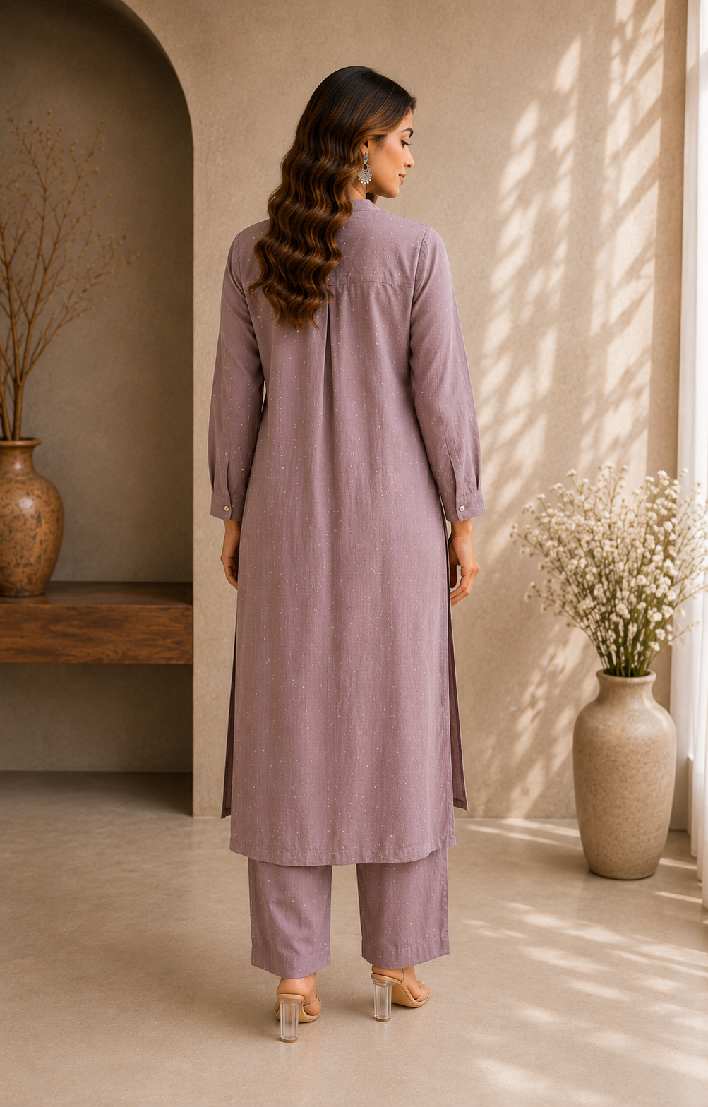 Mauve Rayon Kurta Palazzo Set