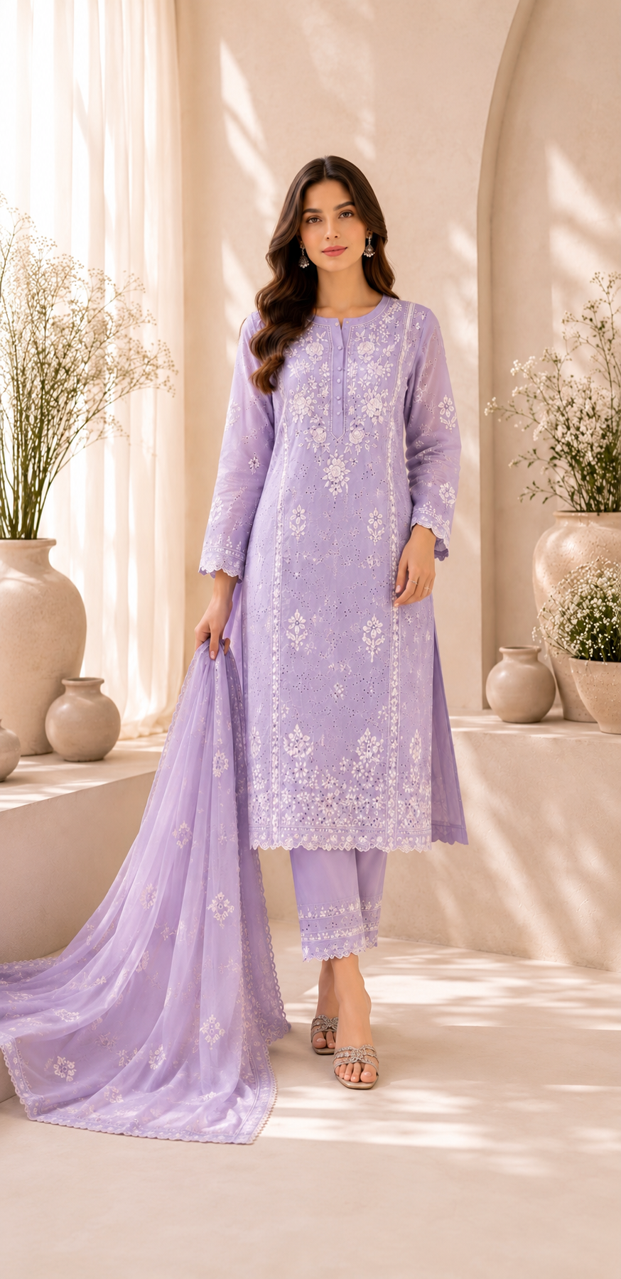 Lavender Embroidered Rayon Wedding Set