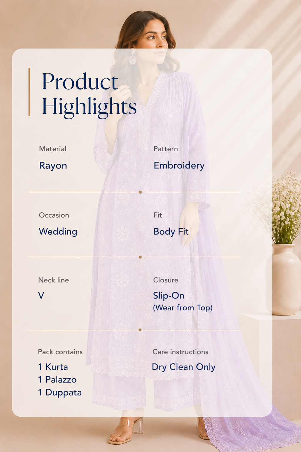 Lavender Embroidered Rayon Wedding Set