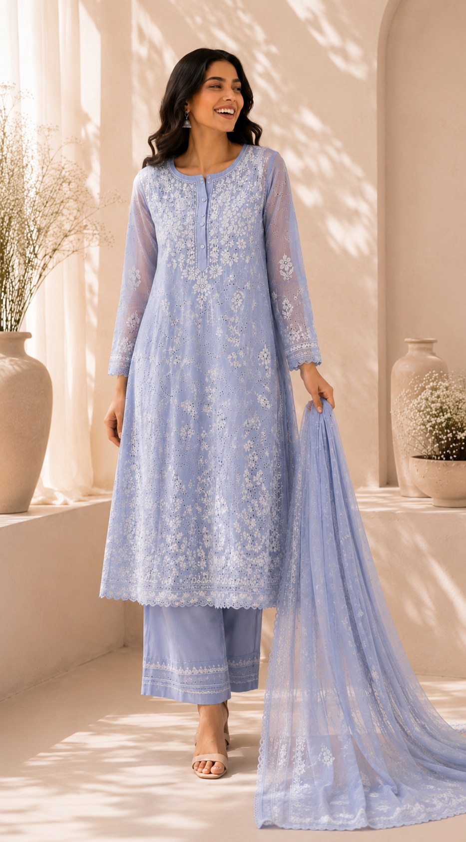 Periwinkle Embroidered Rayon Wedding Set