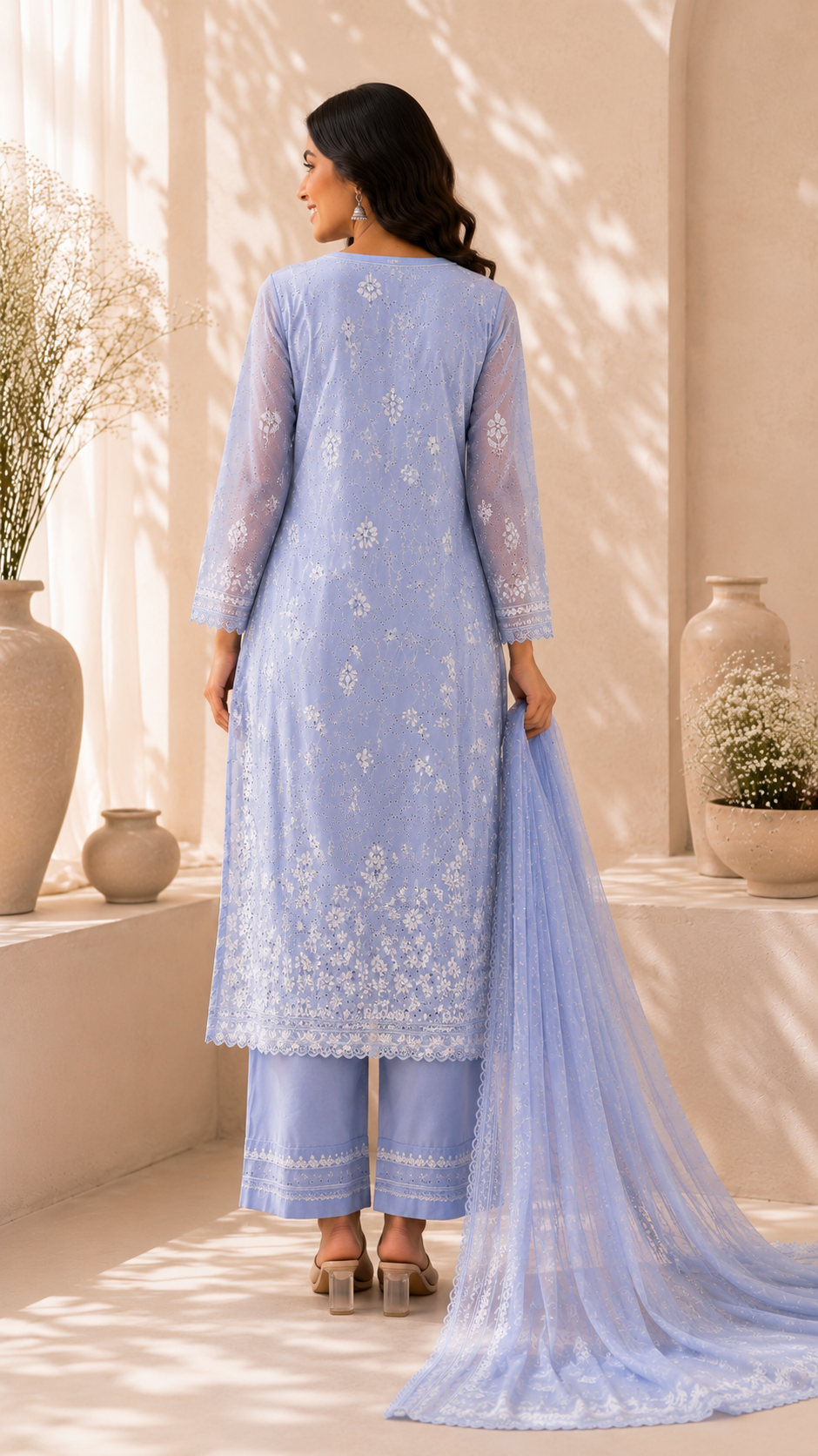 Periwinkle Embroidered Rayon Wedding Set
