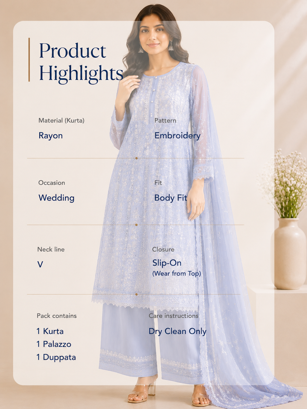Periwinkle Embroidered Rayon Wedding Set