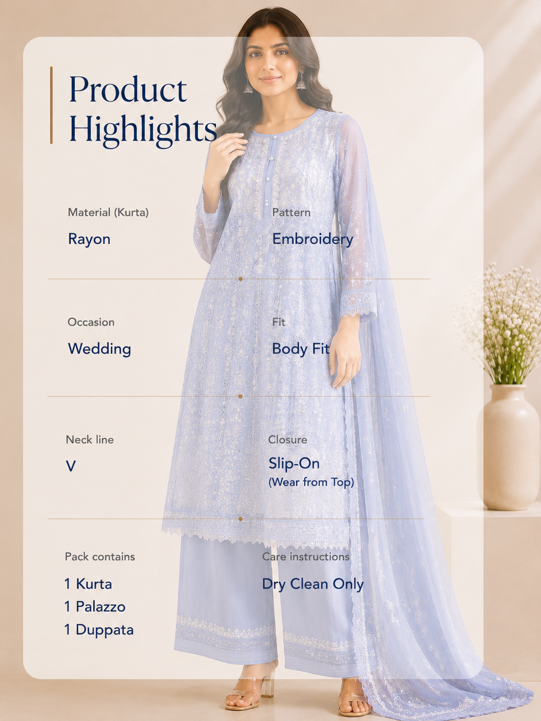Periwinkle Embroidered Rayon Wedding Set