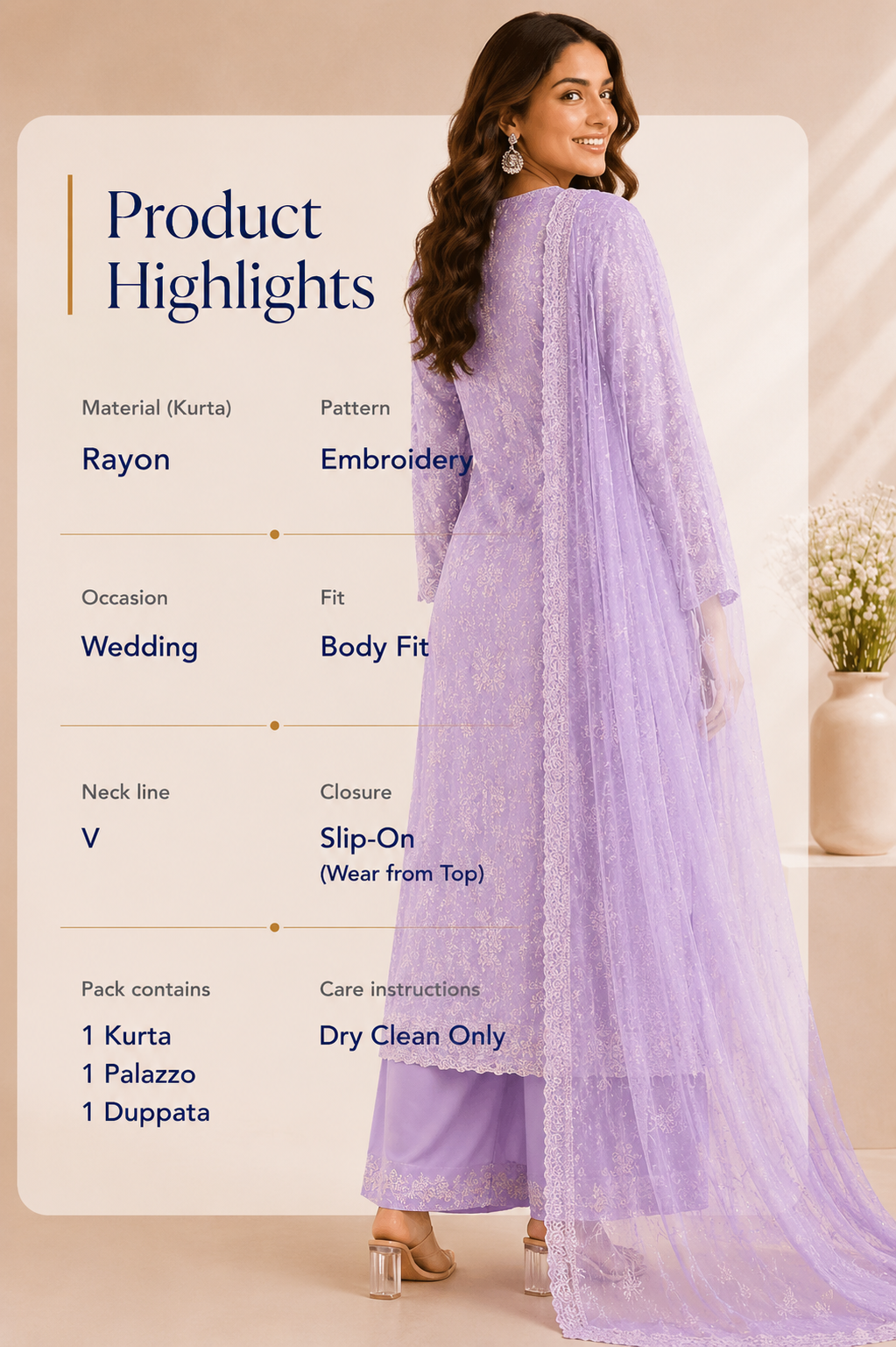Mauve Embroidered Rayon Wedding Set