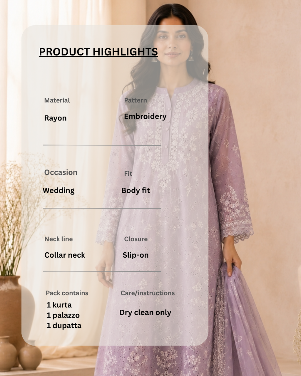 Mauve Embroidered Rayon Wedding Set