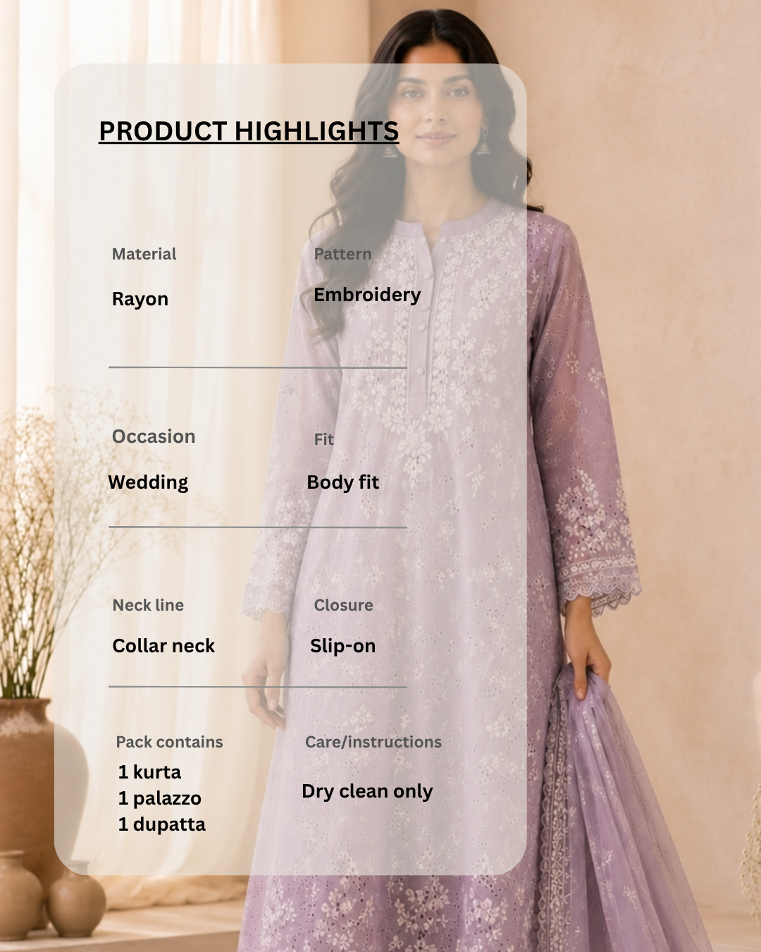 Mauve Embroidered Rayon Wedding Set
