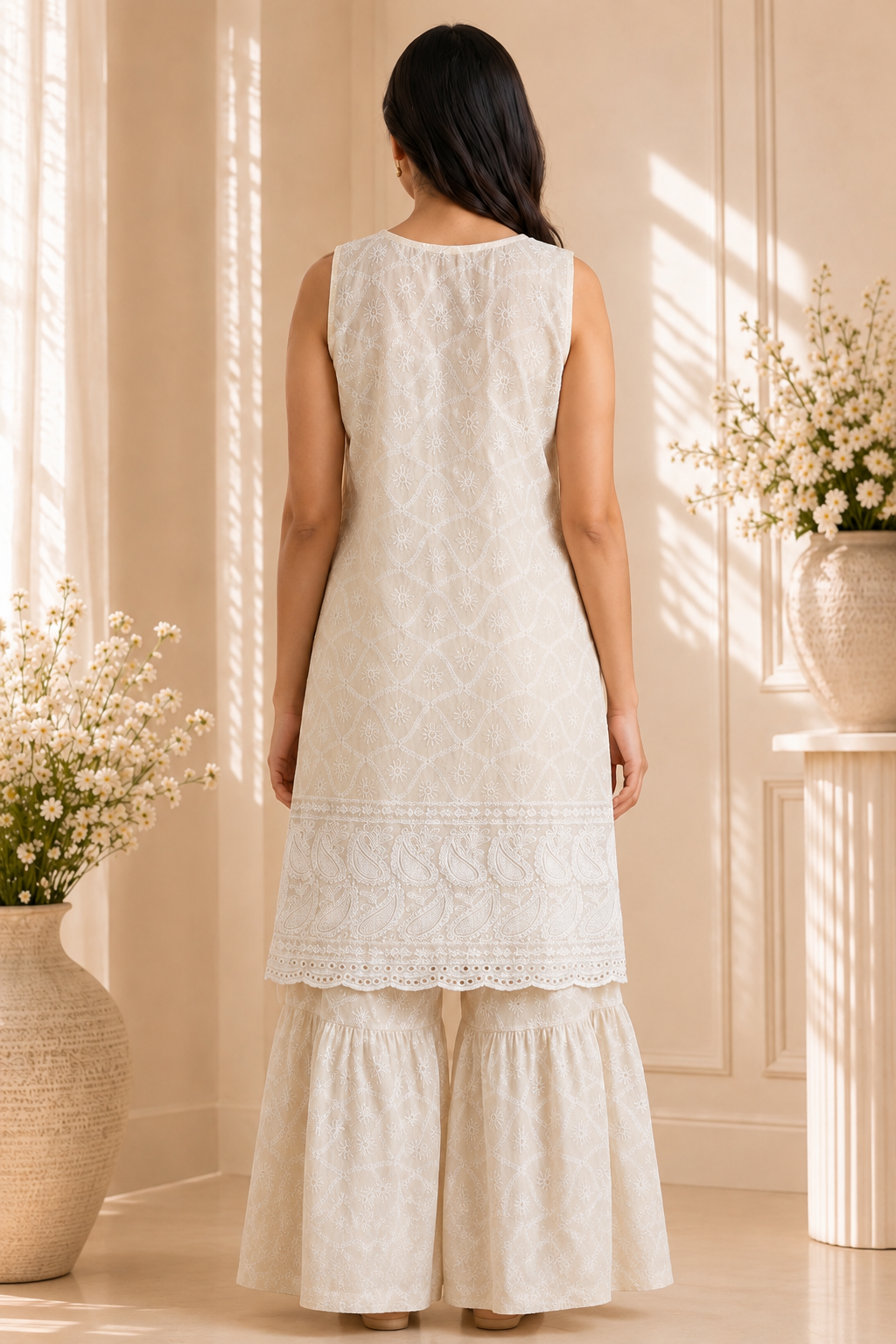 Premium Ivory Cotton Co-Ord Set with Intricate Embroidery
