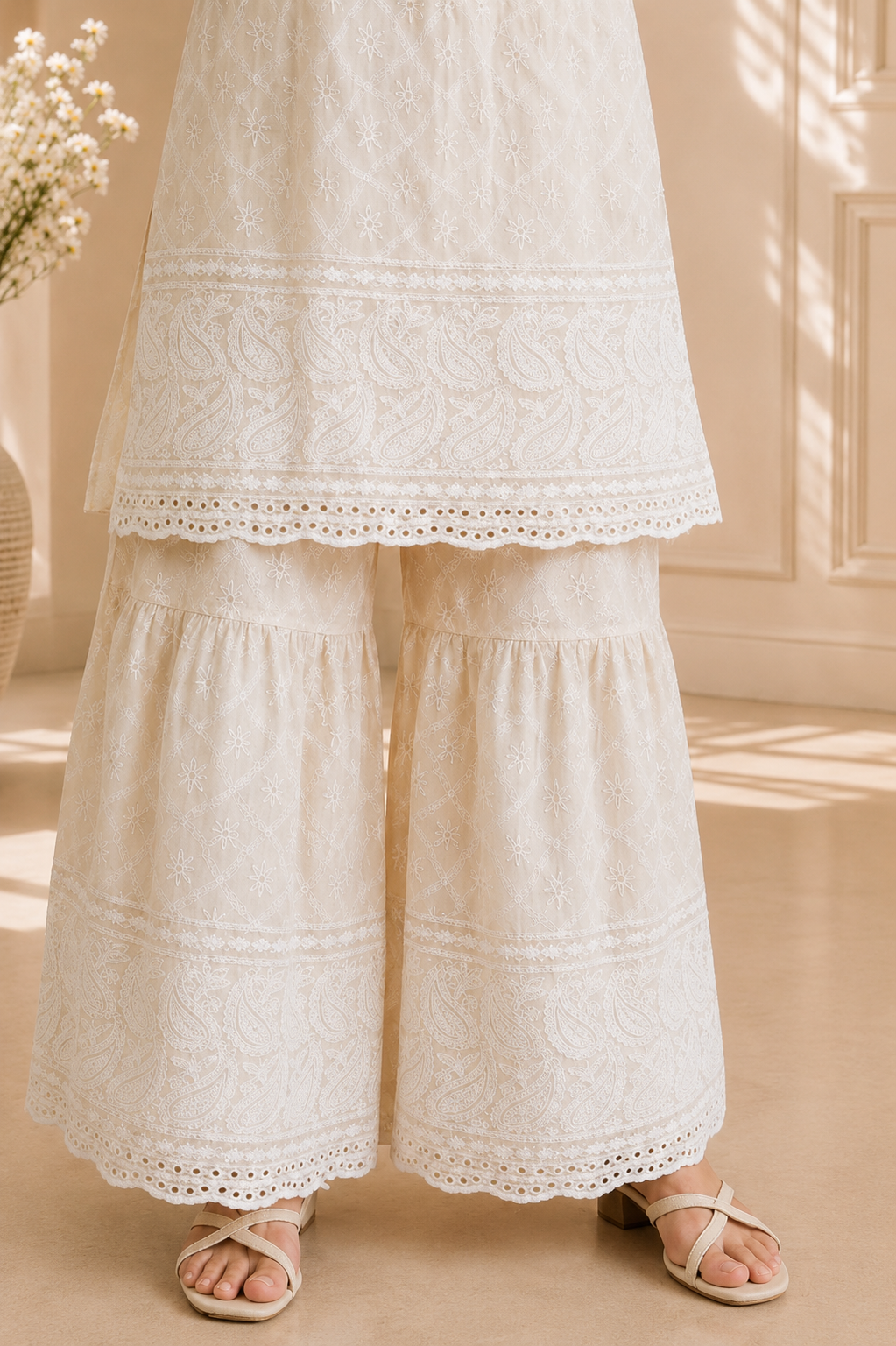 Premium Ivory Cotton Co-Ord Set with Intricate Embroidery