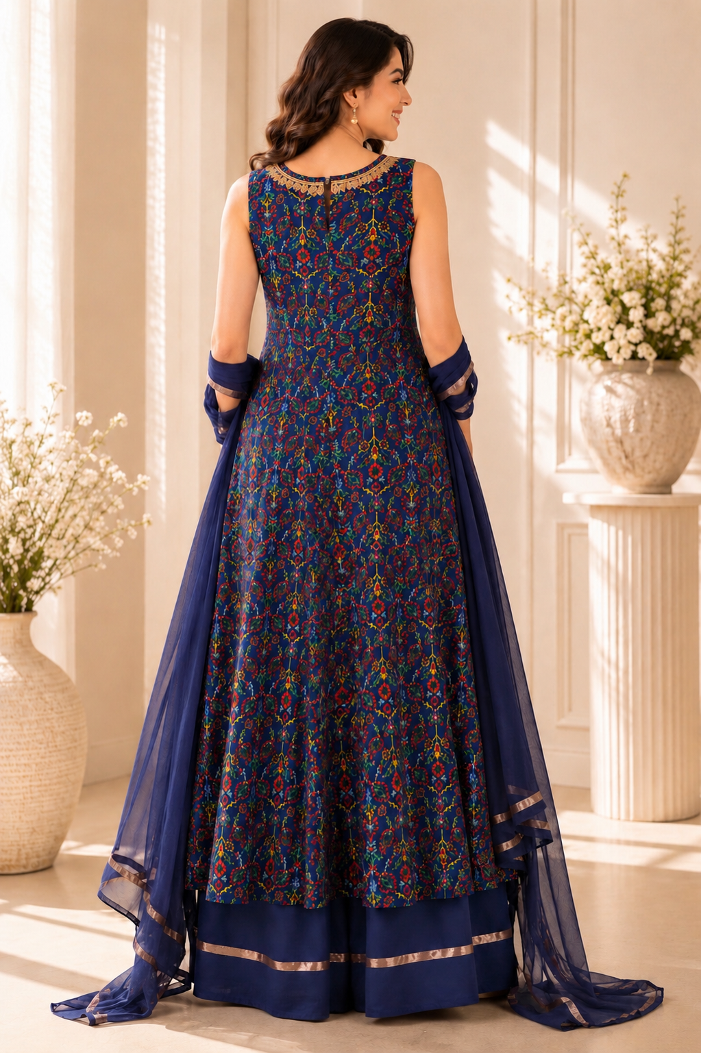 Indian Navy Wedding Set with Printed Design