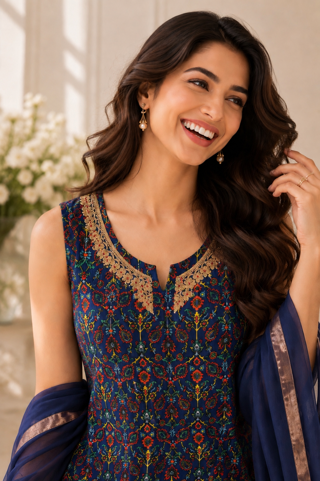Indian Navy Wedding Set with Printed Design