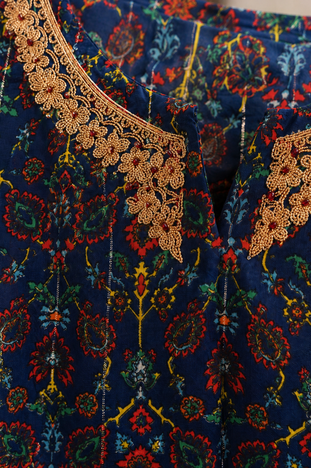 Indian Navy Wedding Set with Printed Design