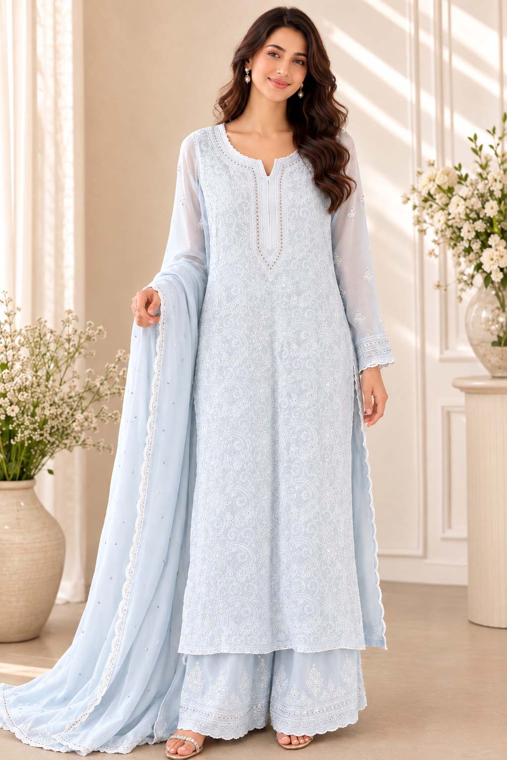Four Piece Chikankari Wedding Outfit