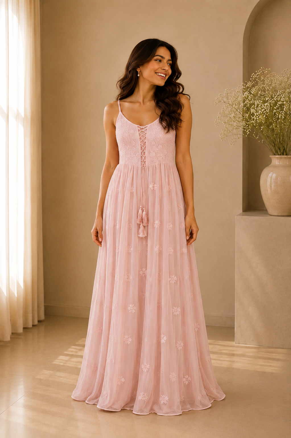 Rose Spaghetti Strap Embroidered Kurta