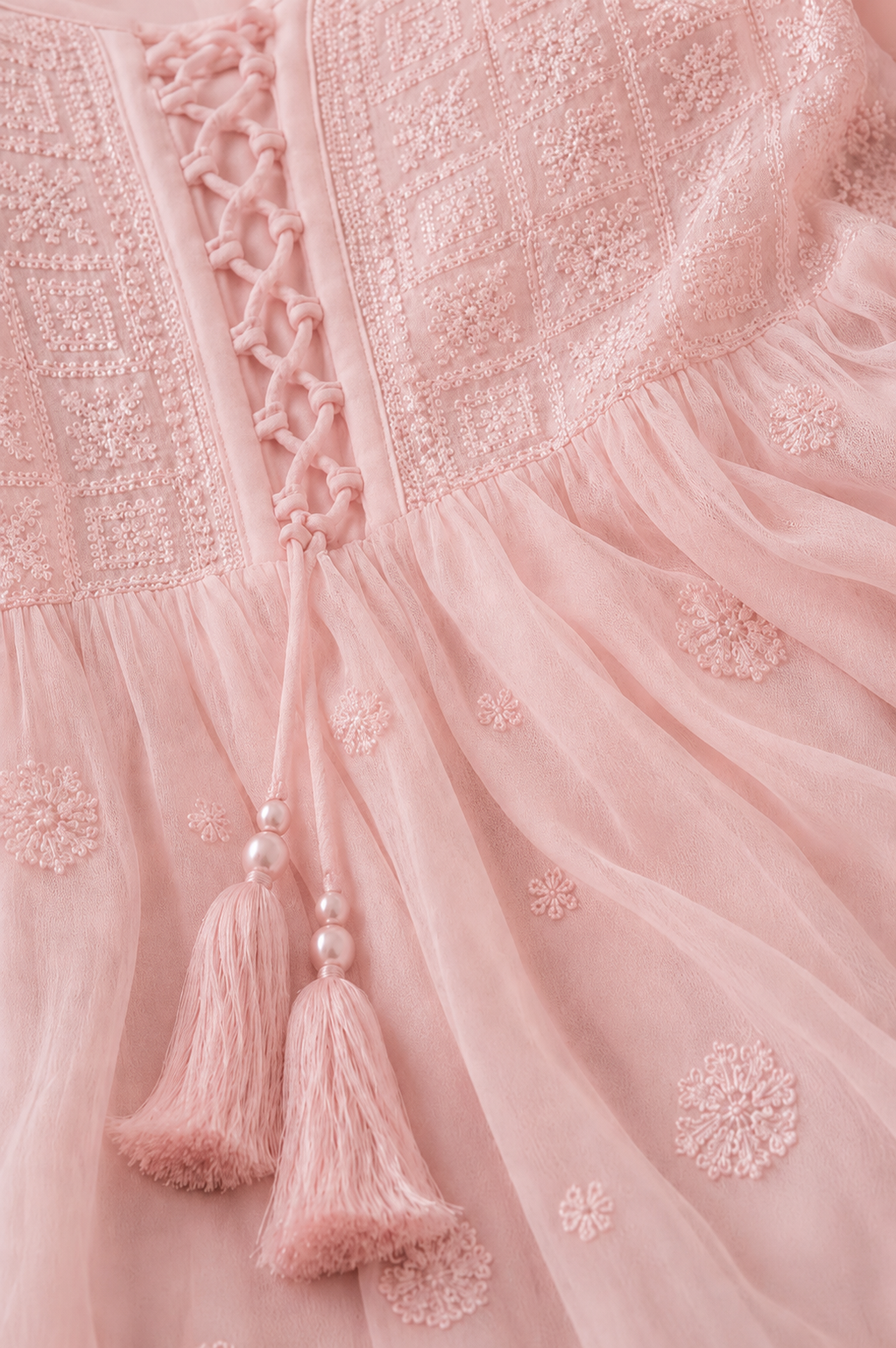 Rose Spaghetti Strap Embroidered Kurta