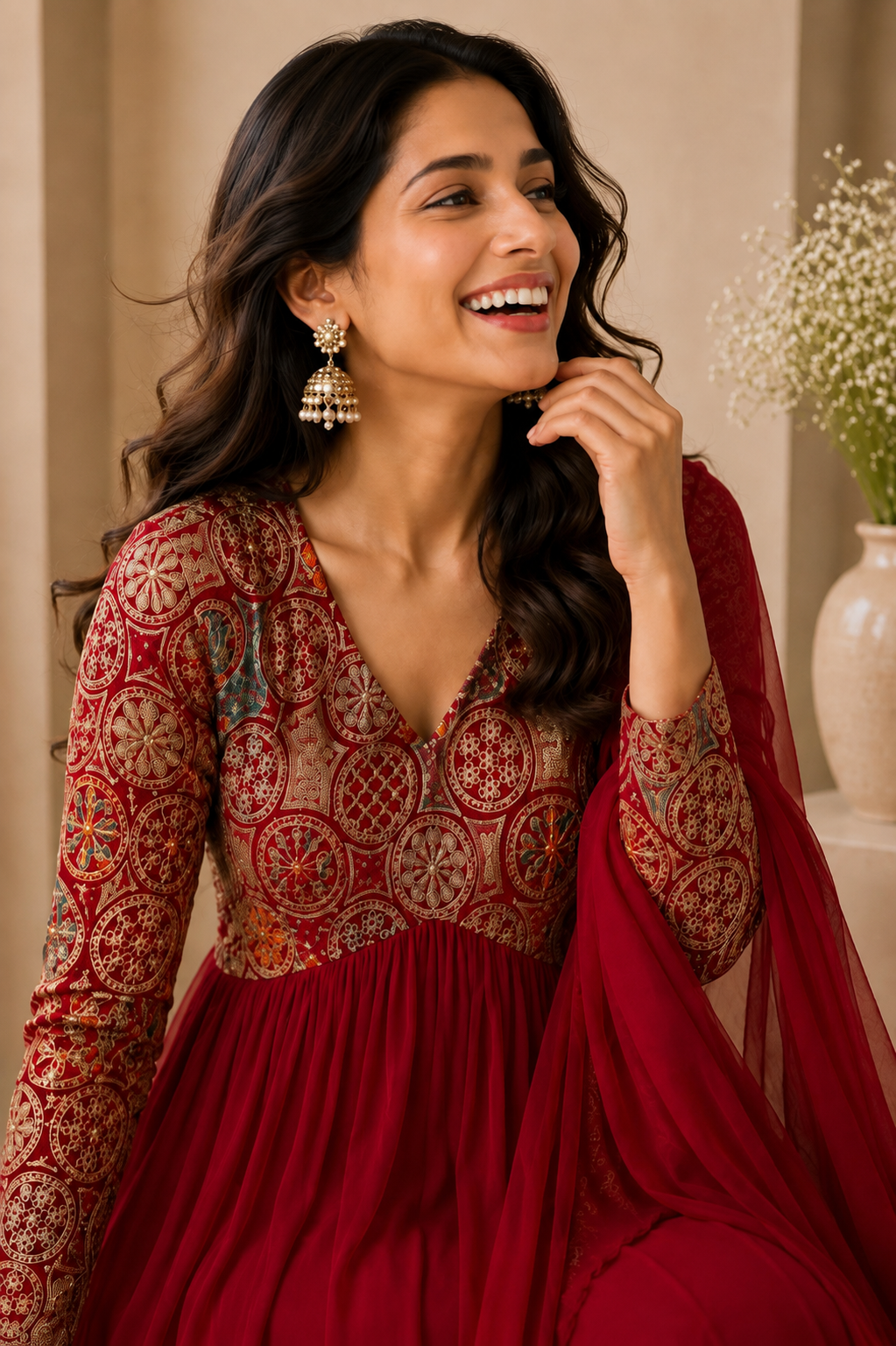 Red Embroidered Rayon Wedding Set