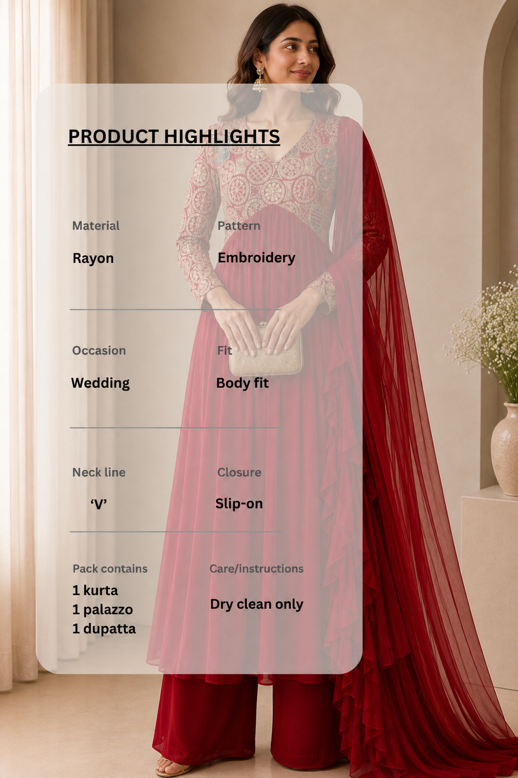 Red Embroidered Rayon Wedding Set