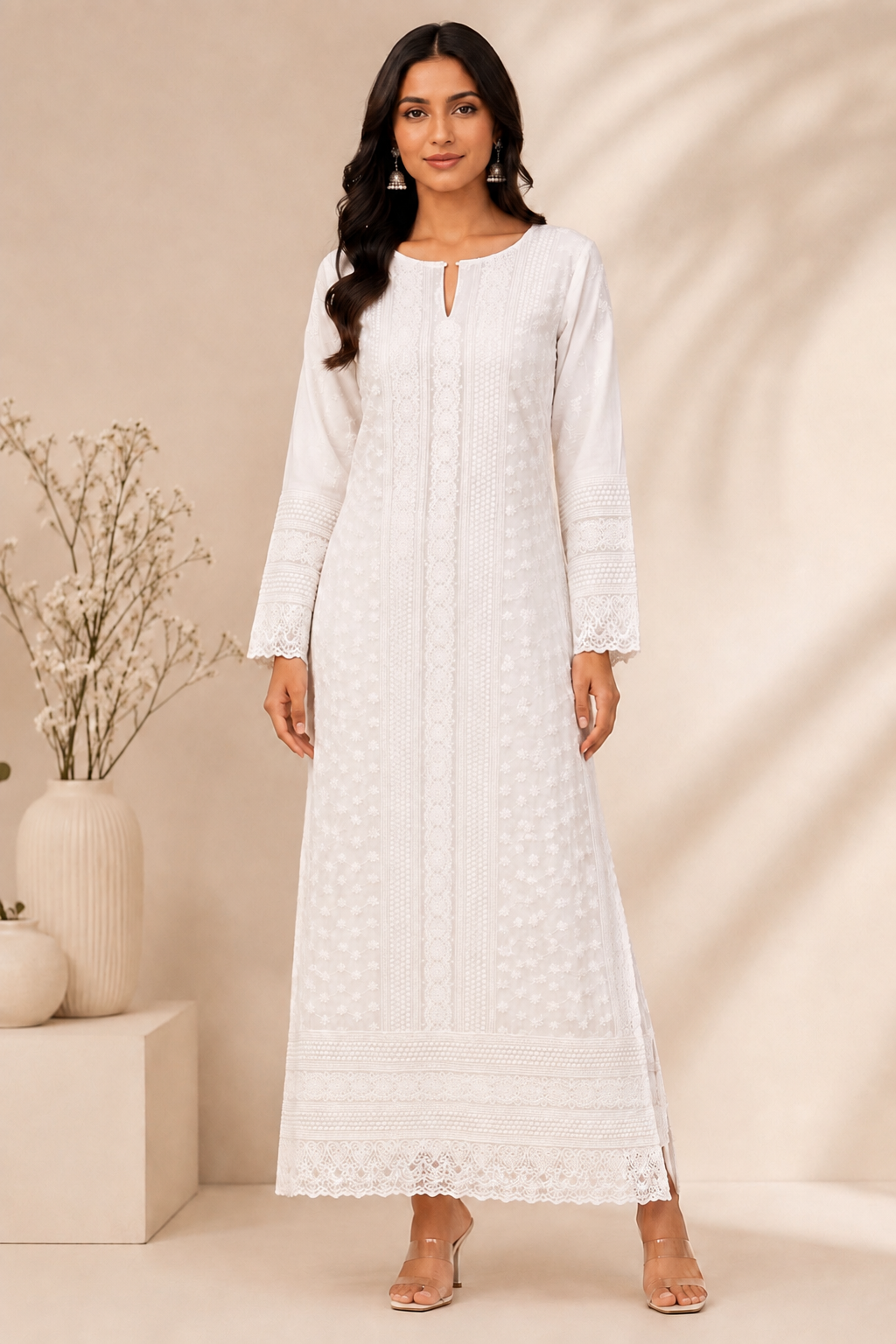 Ivory Embroidered Crepe Kurta