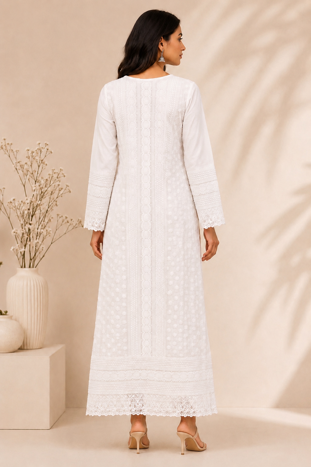 Ivory Embroidered Crepe Kurta