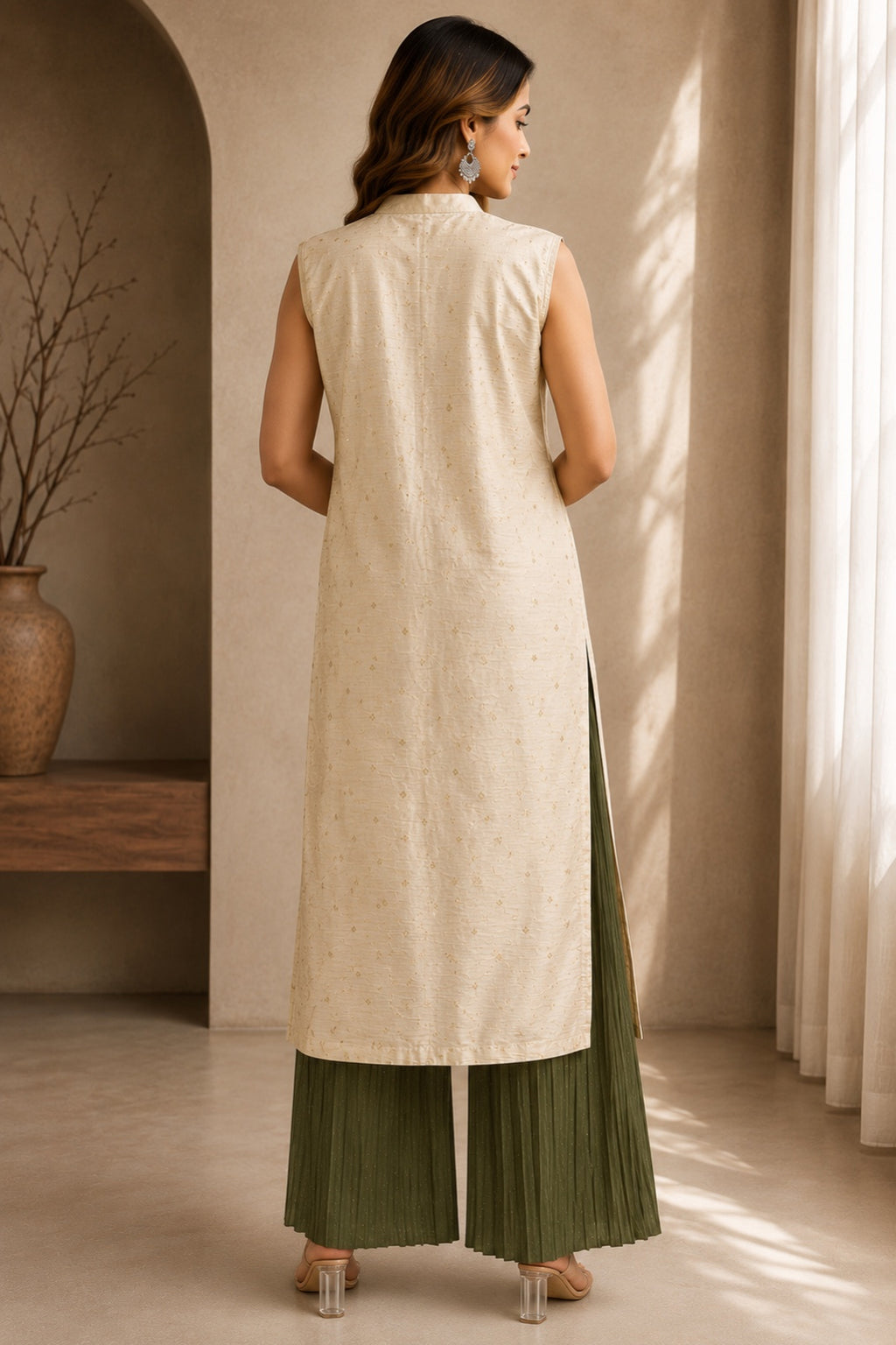 Ivory Gold Printed Kurta Palazzo Set