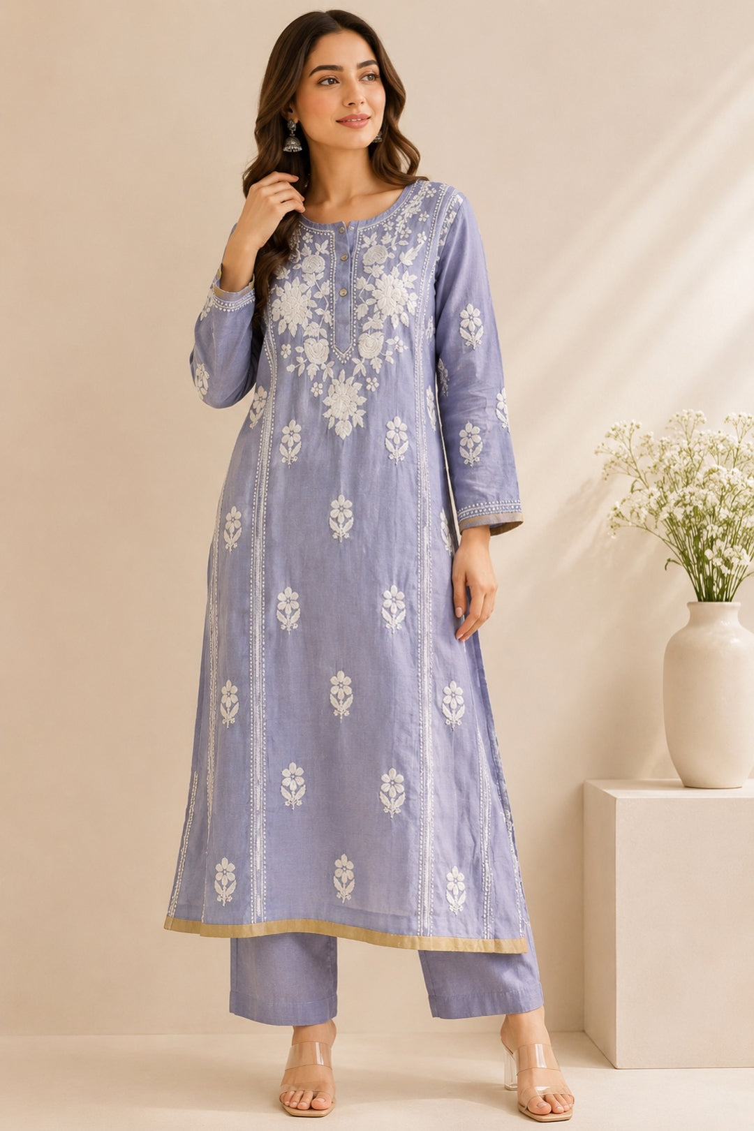 Lilac Georgette Embroidered Kurta