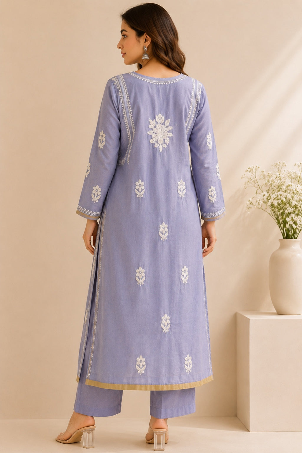 Lilac Georgette Embroidered Kurta