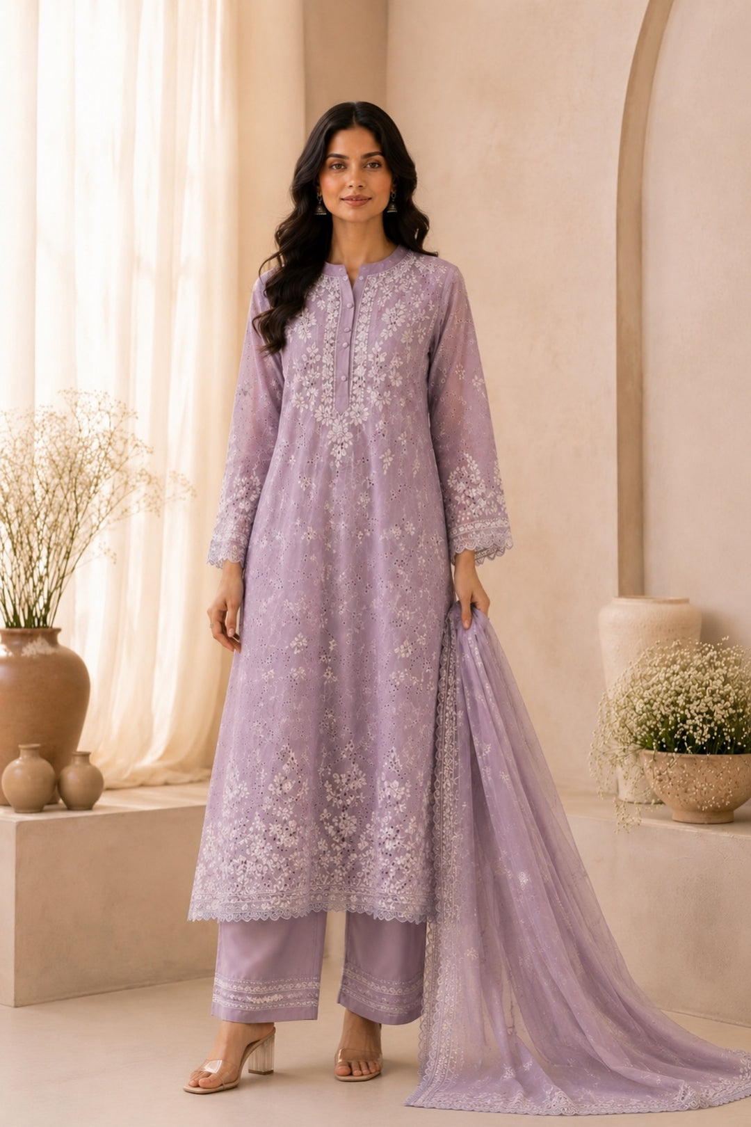 Mauve Embroidered Rayon Wedding Set