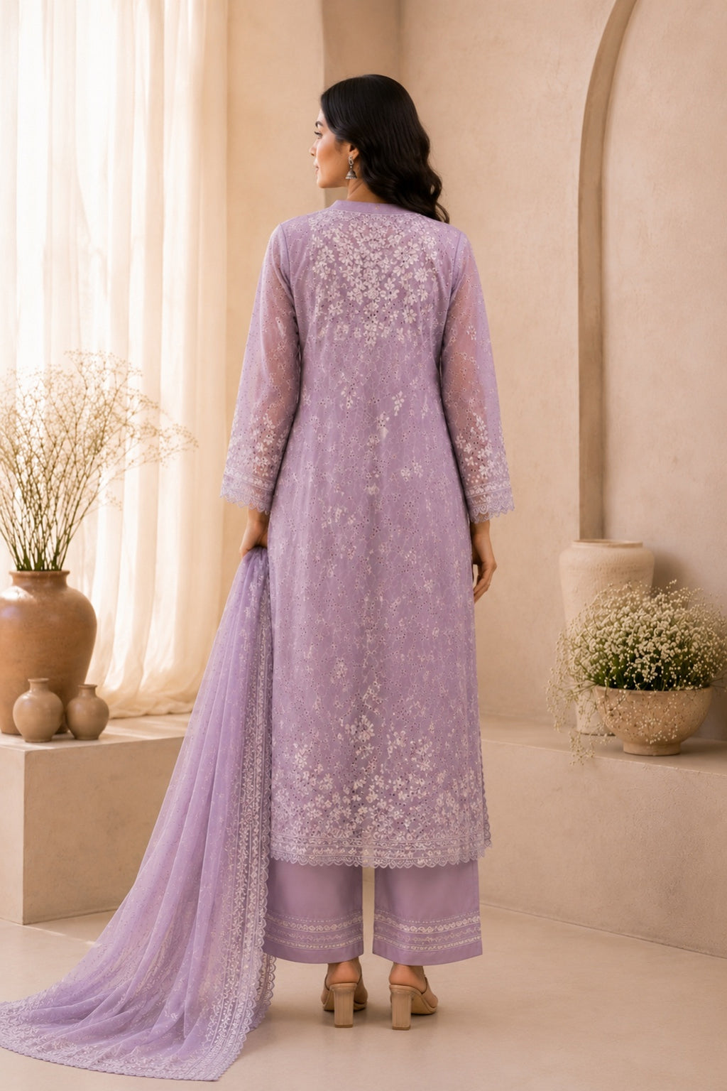Mauve Embroidered Rayon Wedding Set