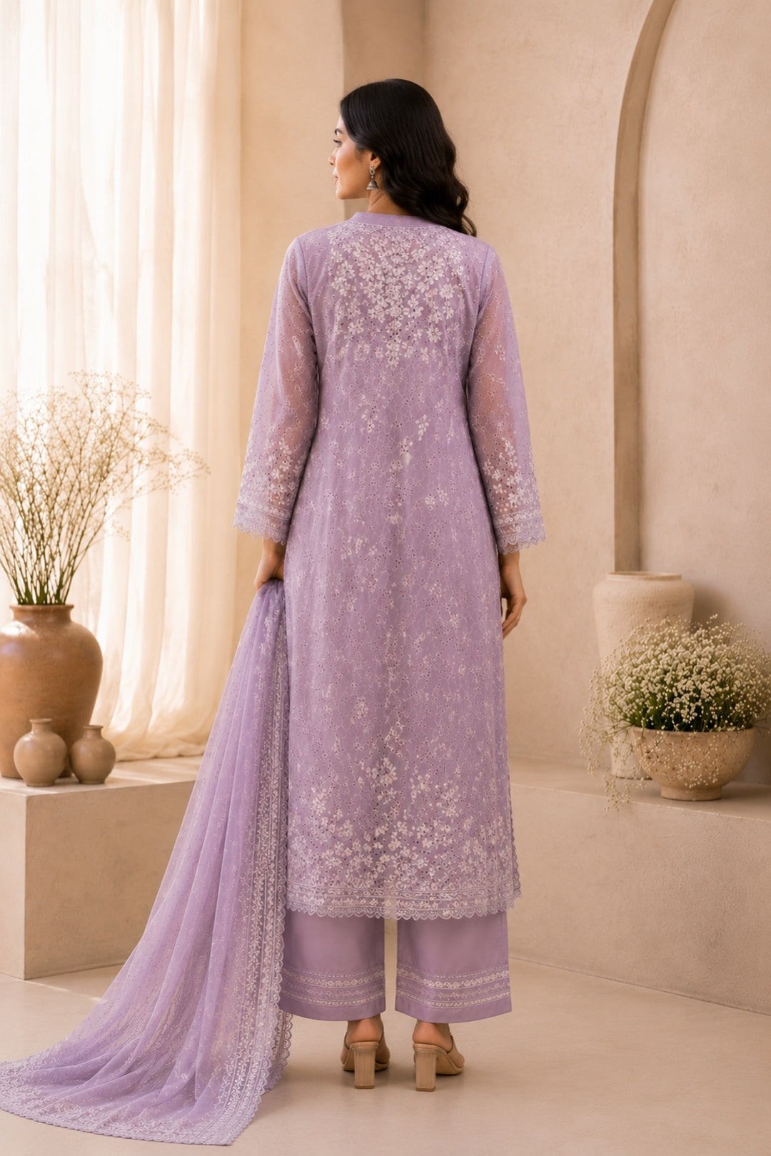 Mauve Embroidered Rayon Wedding Set
