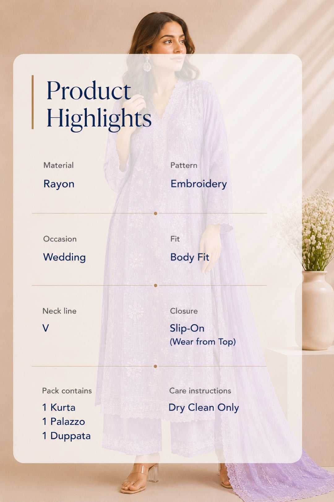 Mauve Embroidered Rayon Wedding Set