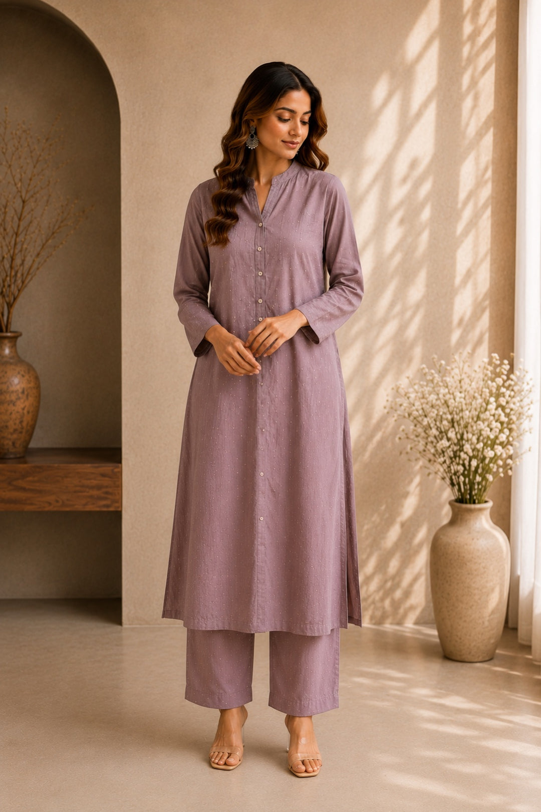 Mauve Rayon Kurta Palazzo Set