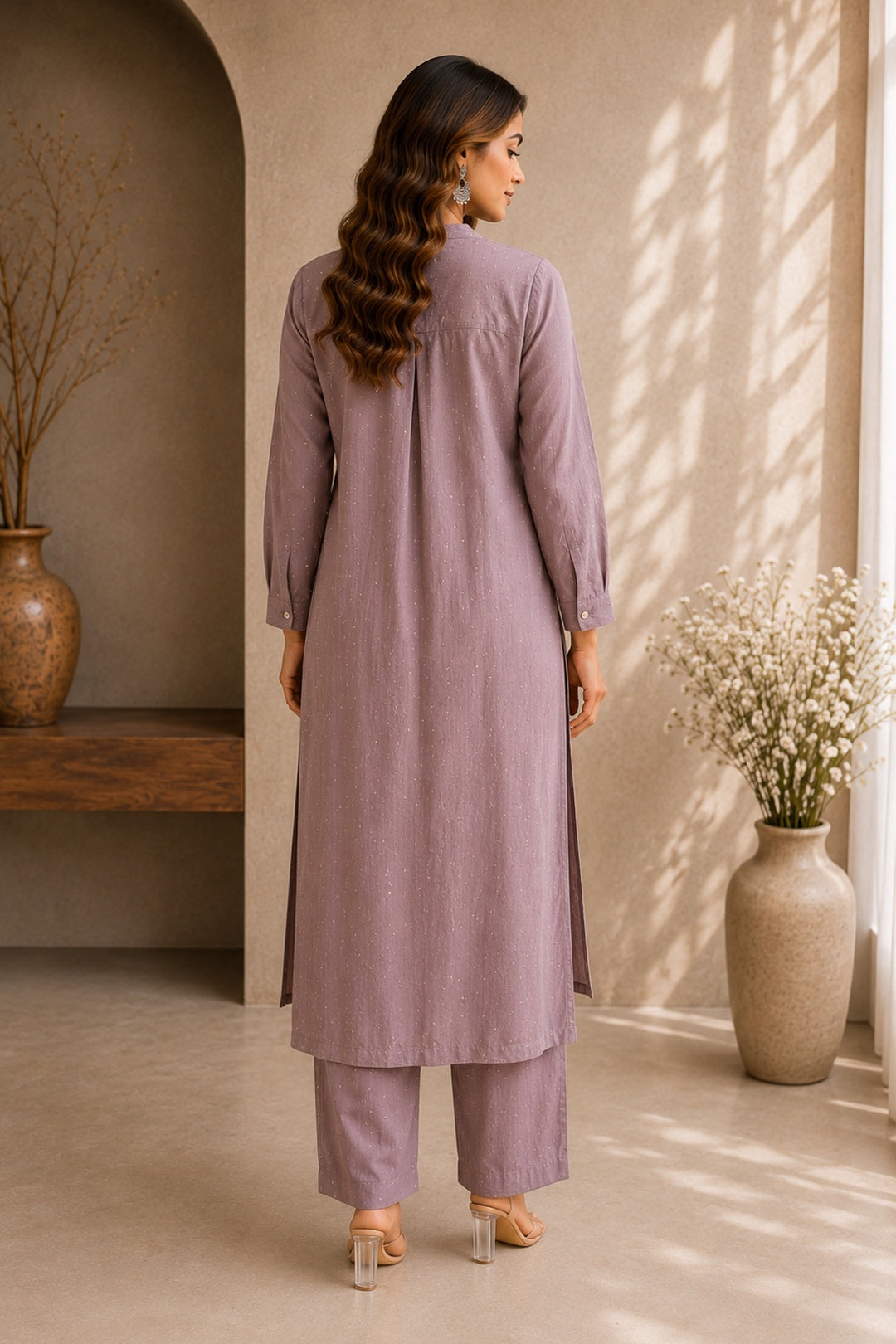 Mauve Rayon Kurta Palazzo Set