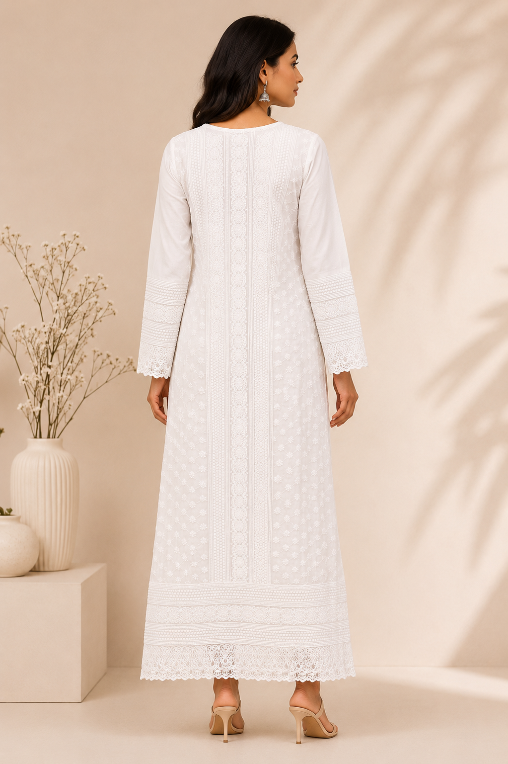 Ivory Embroidered Crepe Kurta
