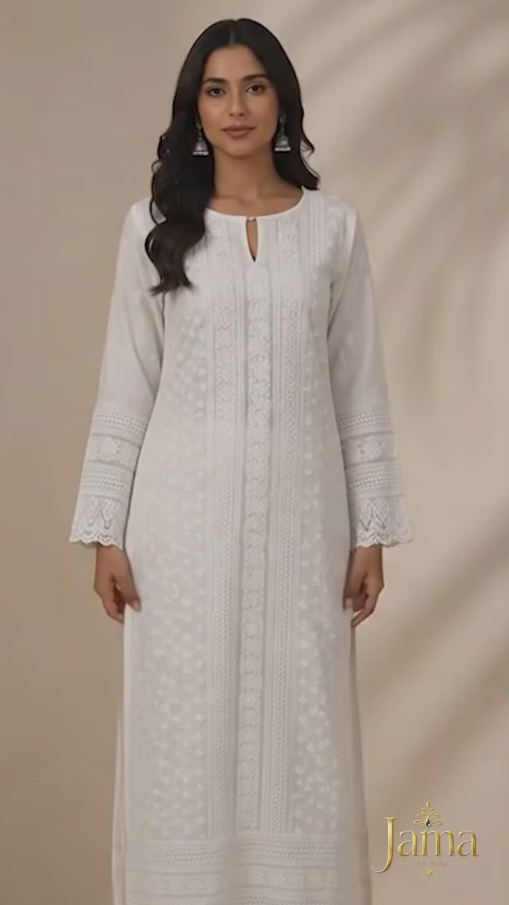 Ivory Embroidered Crepe Kurta
