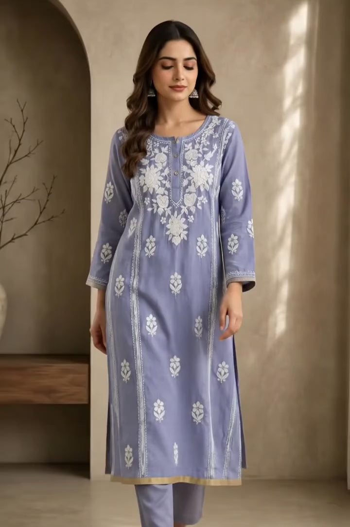 Periwinkle Embroidered Kurta