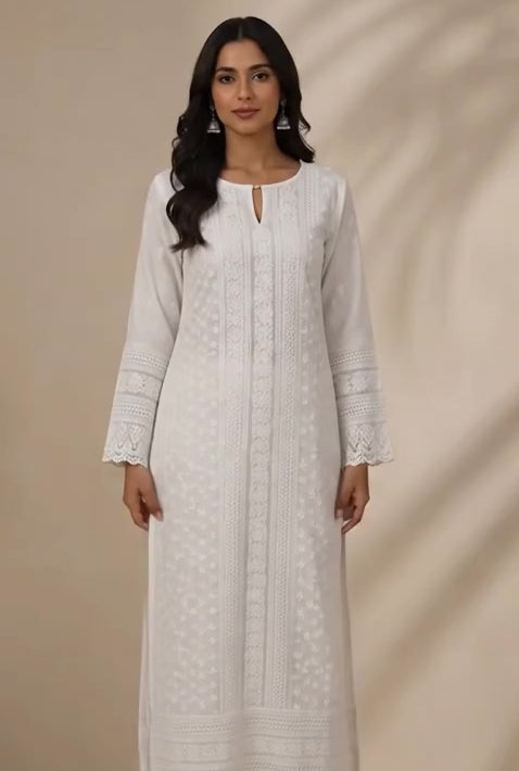 Ivory Embroidered Crepe Kurta